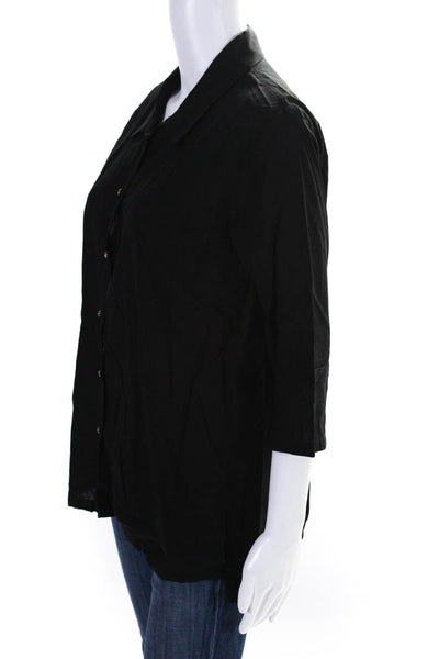 Diza Gabo Womens Button Front 3/4 Sleeve Collared Shirt Black Cotton Size M/L