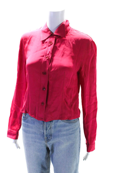 Giorgio Armani Womens Silk Crepe Collared Button Up Crop Blouse Top Pink Size 42