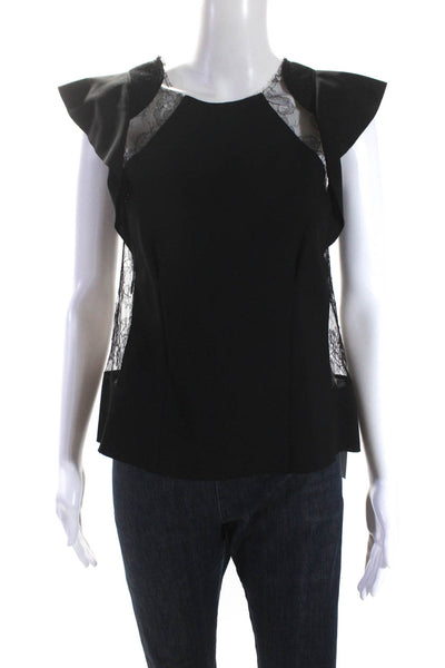 Nina Ricci Womens Black Wool Lace Trim Crew Neck Cap Sleeve Blouse Top Size 36