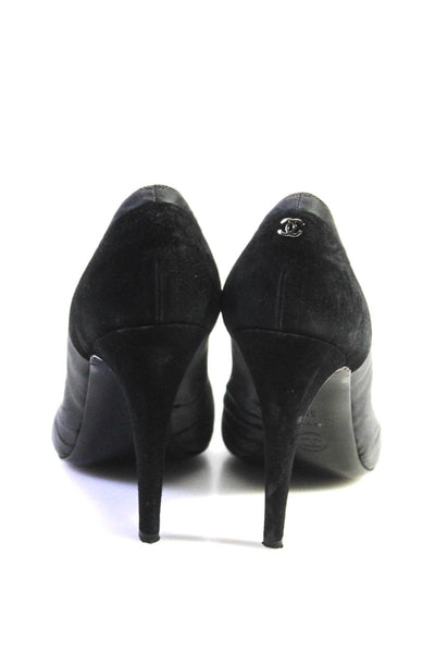 Chanel Womens Gray Black Suede Bow Front Heels Pumps Shoes Size 9