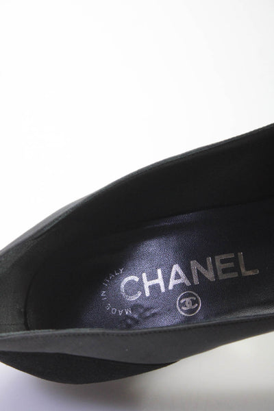 Chanel Womens Gray Black Suede Bow Front Heels Pumps Shoes Size 9