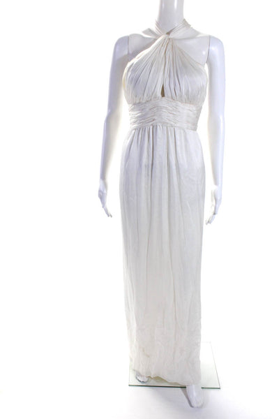 Oscar de la Renta Womens White Silk Halter Sleeveless Fit & Flare Dress Size 6