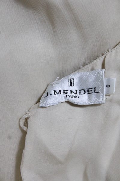 J. Mendel Womens Beige Ruffle Short Sleeve Crew Neck Shift Dress Size S