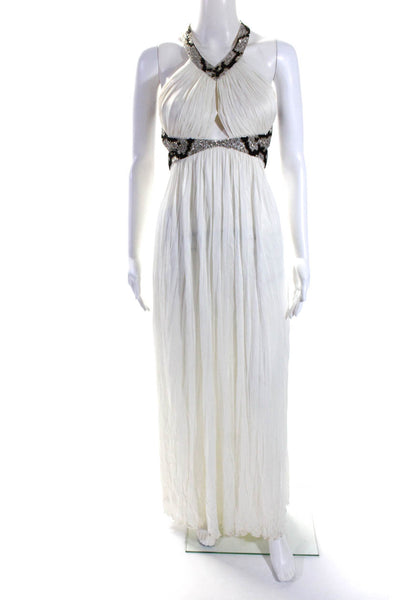 Roberto Cavalli Womens White Beaded V-Neck Sleeveless Fit & Flare Dress Size 42