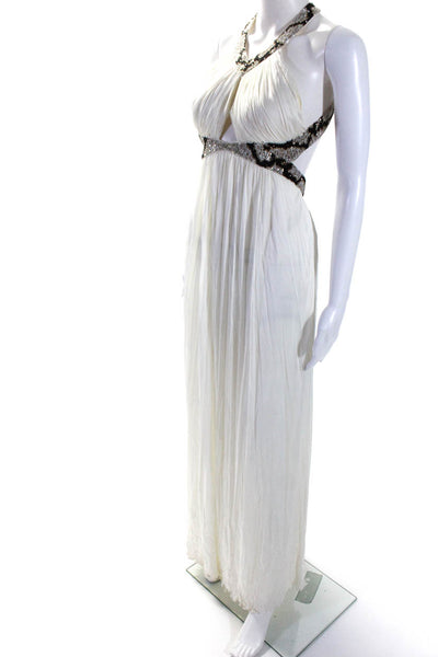 Roberto Cavalli Womens White Beaded V-Neck Sleeveless Fit & Flare Dress Size 42