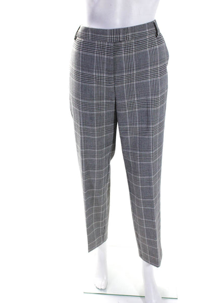 Reiss Womens Joanne Check Plaid Slim Leg Dress Pants Black White Size 10