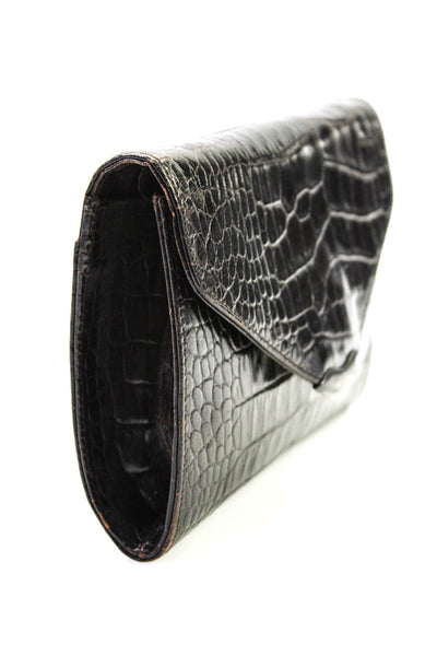 Ralph Lauren Womens Embossed Leather Envelope Clutch Handbag Black Brown