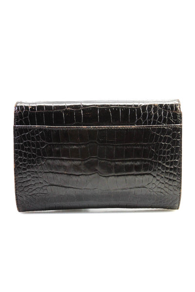 Ralph Lauren Womens Embossed Leather Envelope Clutch Handbag Black Brown