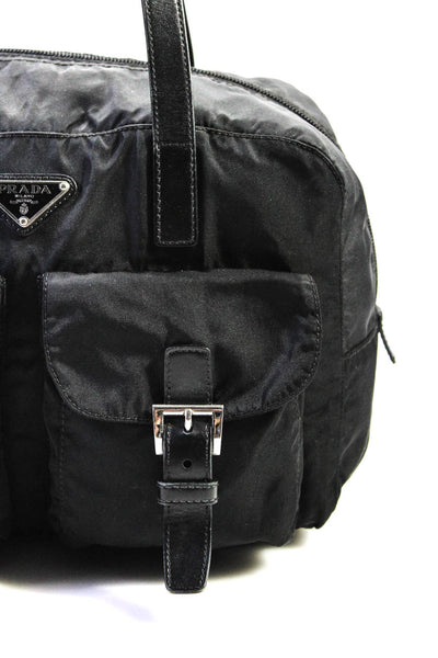 Prada Womens Multi-Pocket Zip Up Top Handle Duffle Bag Purse Black