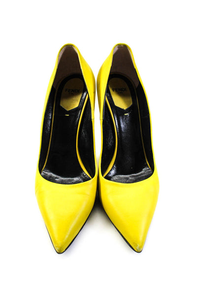 Fendi Womens Slip On Stiletto Pointed Toe Pumps Yellow Leather Size 38.5
