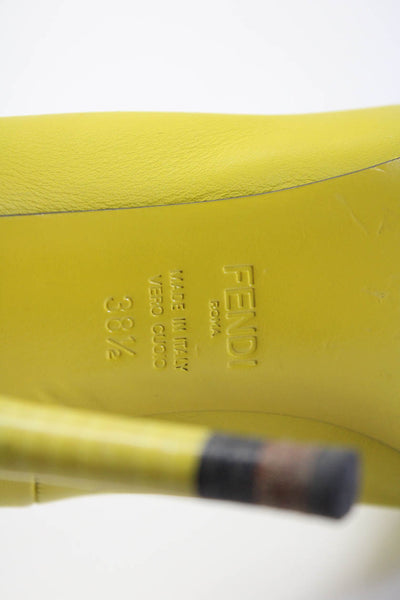 Fendi Womens Slip On Stiletto Pointed Toe Pumps Yellow Leather Size 38.5