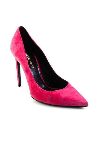 Saint Laurent Womens Slip On Stiletto Pointed Toe Pumps Pink Suede Size 39