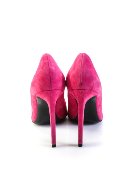Saint Laurent Womens Slip On Stiletto Pointed Toe Pumps Pink Suede Size 39