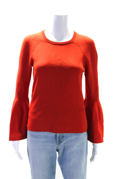 Jonathan Simkhai Womens Long Bell Sleeves Crew Neck Sweater Red Size Small