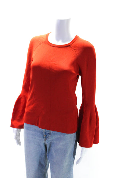 Jonathan Simkhai Womens Long Bell Sleeves Crew Neck Sweater Red Size Small