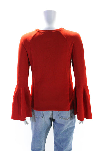 Jonathan Simkhai Womens Long Bell Sleeves Crew Neck Sweater Red Size Small