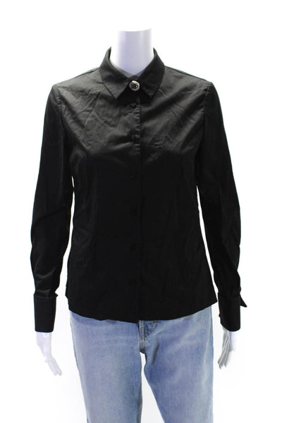 Alexis Womens Long Sleeves Button Down Shirt Black Cotton Size Small