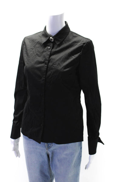 Alexis Womens Long Sleeves Button Down Shirt Black Cotton Size Small