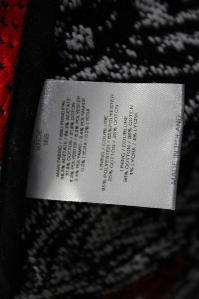 IRO Womens Long Sleeve Fringe Knit Printed Open Jacket White Red Black FR 36