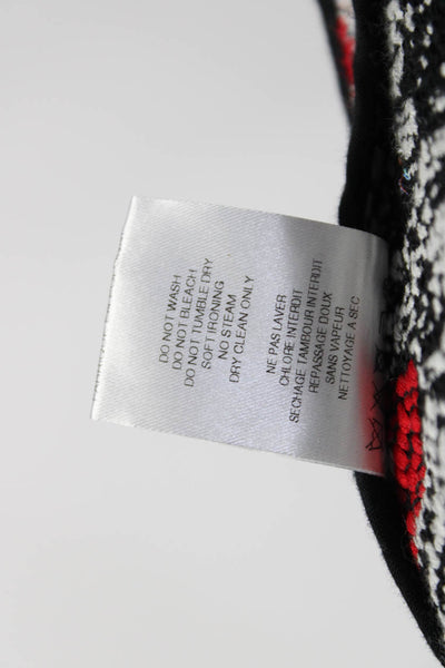 IRO Womens Long Sleeve Fringe Knit Printed Open Jacket White Red Black FR 36