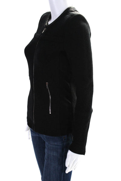 IRO Womens Long Sleeve Front Zip Crew Neck Knit Light Jacket Black Size FR 38