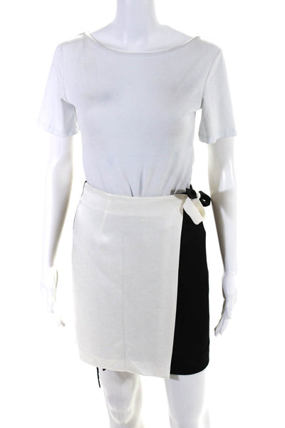 Kimberly Taylor Womens Knee Length Satin Wrap Skirt Black White Size Extra Small