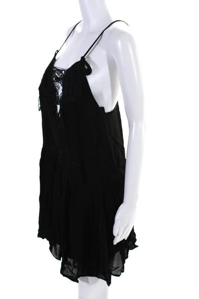 Alice McCall Womens Spaghetti Strap V Neck Embroidered Mini Dress Black Size 2