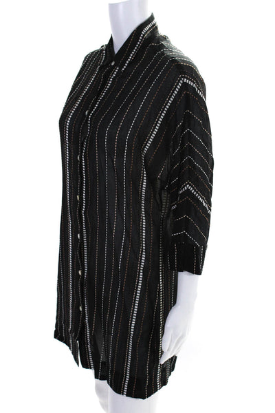 Vix Paula Hermanny Womens Button Front Striped Shirt Dress Black White Brown XS