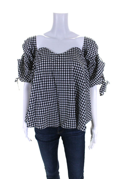 Caroline Constas Womens 3/4 Sleeve Sweetheart Gingham Top White Black Size Small