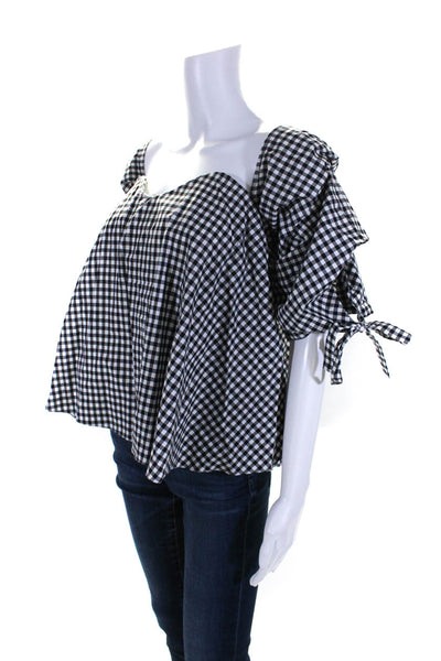 Caroline Constas Womens 3/4 Sleeve Sweetheart Gingham Top White Black Size Small