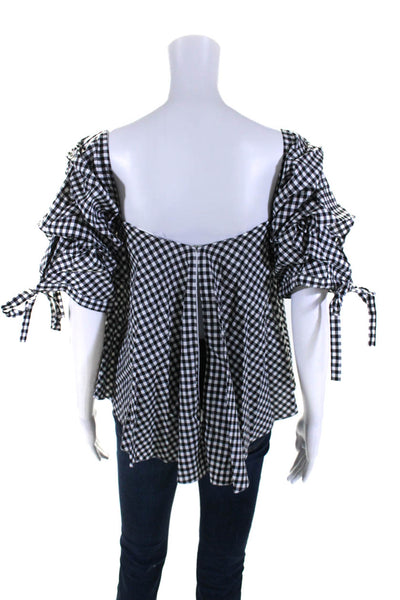 Caroline Constas Womens 3/4 Sleeve Sweetheart Gingham Top White Black Size Small