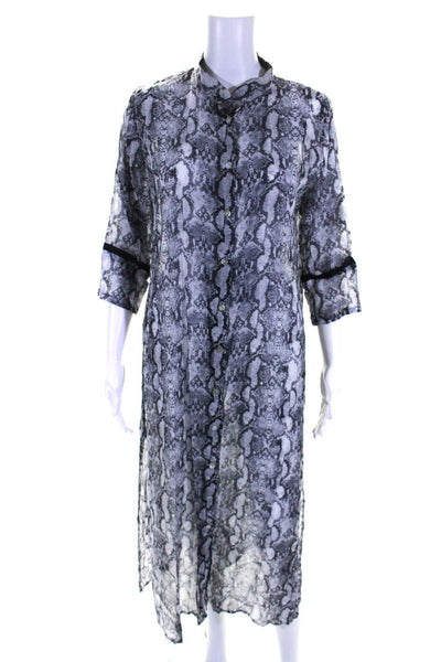 Diza Gabo Womens Button Front 3/4 Sleeve Snakeskin Print Dress Gray Size S/M