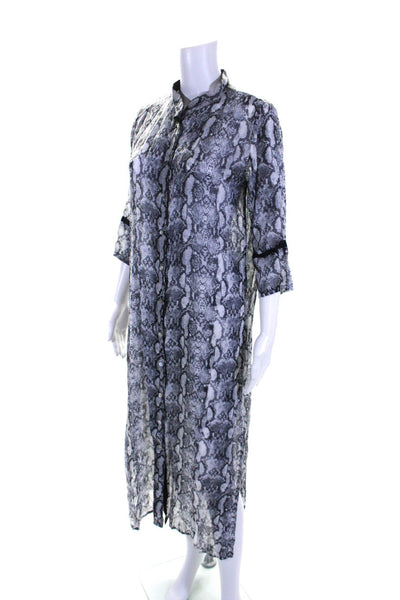 Diza Gabo Womens Button Front 3/4 Sleeve Snakeskin Print Dress Gray Size S/M