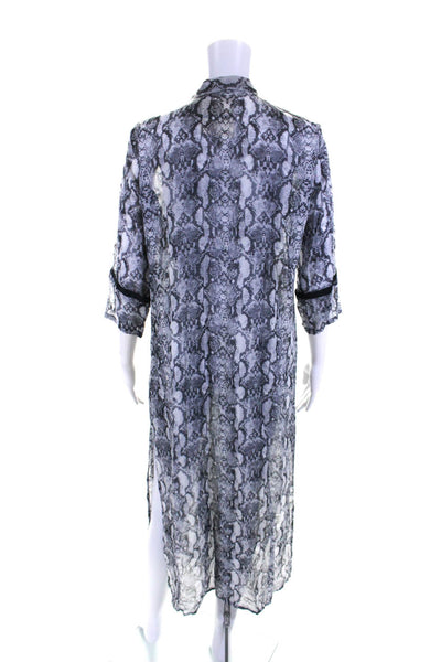 Diza Gabo Womens Button Front 3/4 Sleeve Snakeskin Print Dress Gray Size S/M