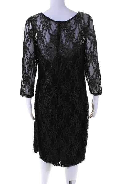 David Meister Womens Black Gold Lace Ruched 3/4 Sleeve Bodycon Dress Size 14