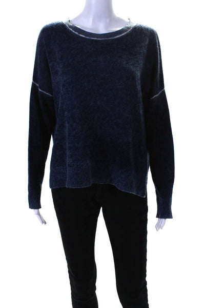 360 Cashmere Womens Cashmere Long Sleeve Round Neck Sweater Top Blue Size XS
