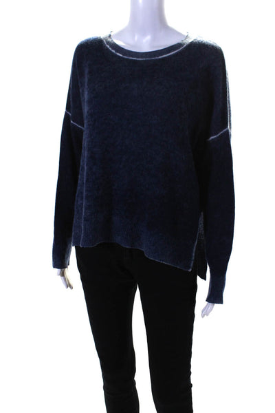 360 Cashmere Womens Cashmere Long Sleeve Round Neck Sweater Top Blue Size XS