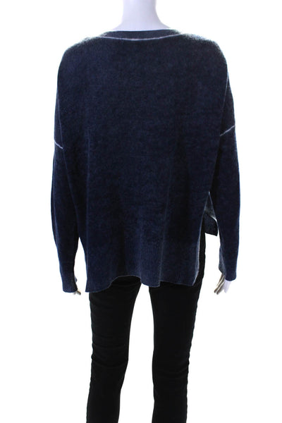 360 Cashmere Womens Cashmere Long Sleeve Round Neck Sweater Top Blue Size XS