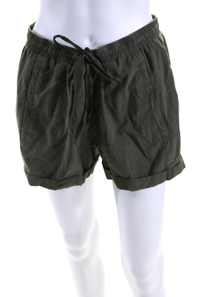 Pharaoh Womens Drawstring Waist Shorts Green Cotton Size 2