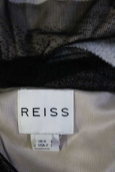 Reiss Womens Ruched Short Sleeves Alexie Body Con Dress Black Beige Size 2