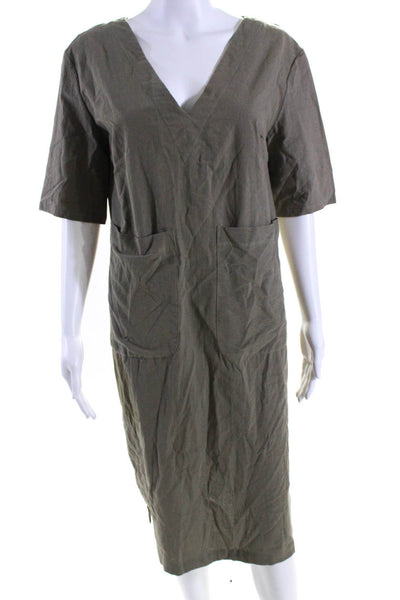 Sunja Link Womens Short Sleeves V Neck Shirt Dress Green Cotton Size 2