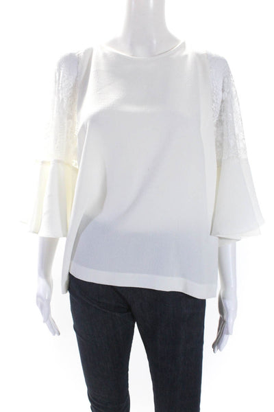 Edward Achour Womens Lace Detail Bell Sleeves Blouse White Size EUR 42