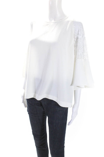 Edward Achour Womens Lace Detail Bell Sleeves Blouse White Size EUR 42