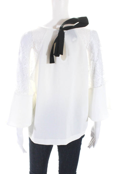 Edward Achour Womens Lace Detail Bell Sleeves Blouse White Size EUR 42