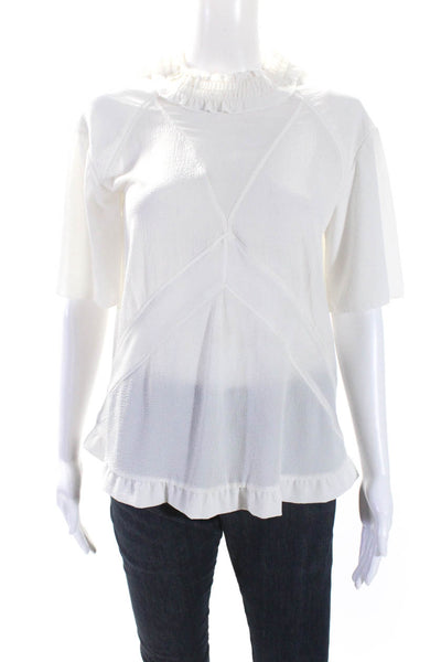 IRO Womens Ruffled Neck Short Sleeves Elwira Blouse White Size EUR 38