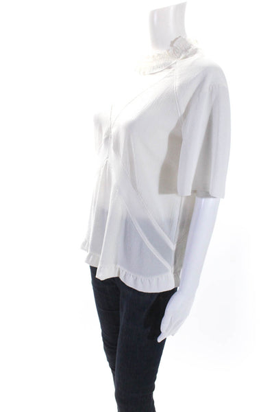 IRO Womens Ruffled Neck Short Sleeves Elwira Blouse White Size EUR 38