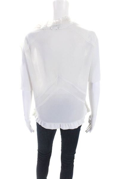 IRO Womens Ruffled Neck Short Sleeves Elwira Blouse White Size EUR 38