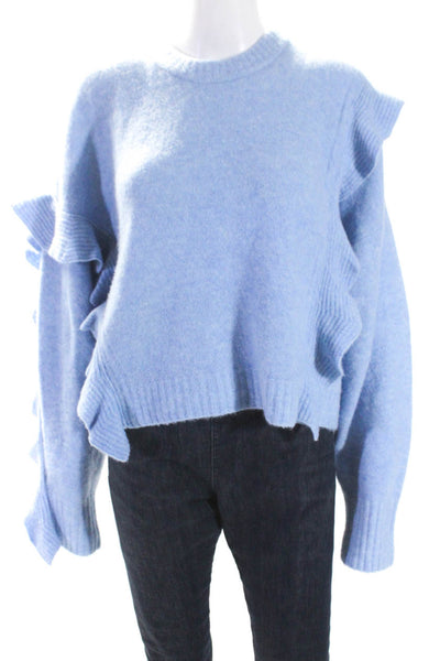 3.1 Phillip Lim Womens Alpaca Ruffled Crew Neck Sweater Blue Size Medium