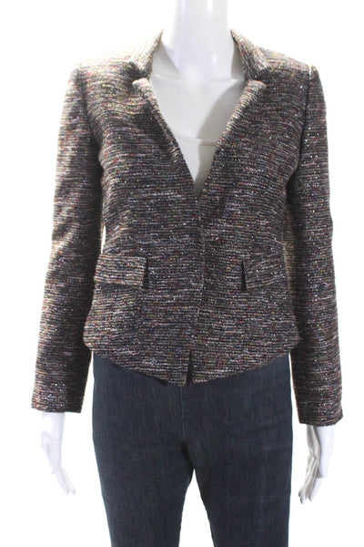 Tahari Womens Metallic Boucle V-Neck Snap Front Jacket Blazer Black Size 0P