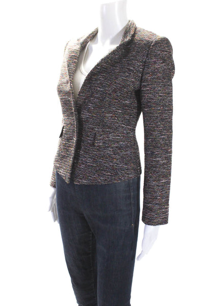 Tahari Womens Metallic Boucle V-Neck Snap Front Jacket Blazer Black Size 0P